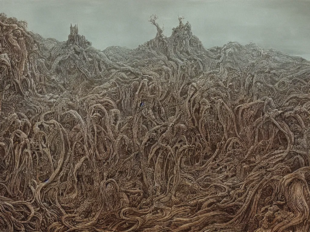 Image similar to landscape by H.R. Giger, Zdzislaw Beksinski, Todd McFarlane