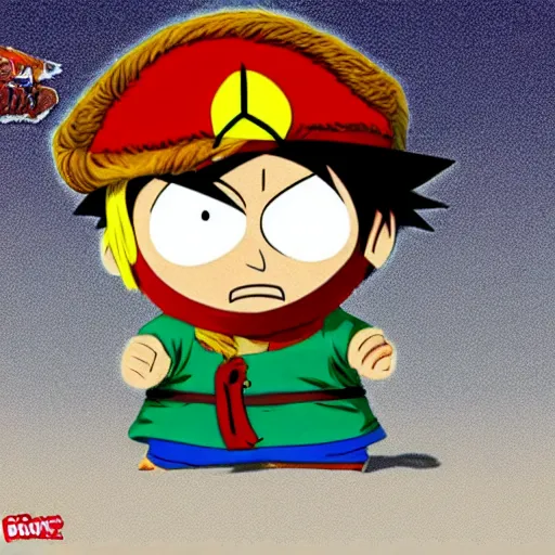 Prompt: Luffy as a South Park Character,