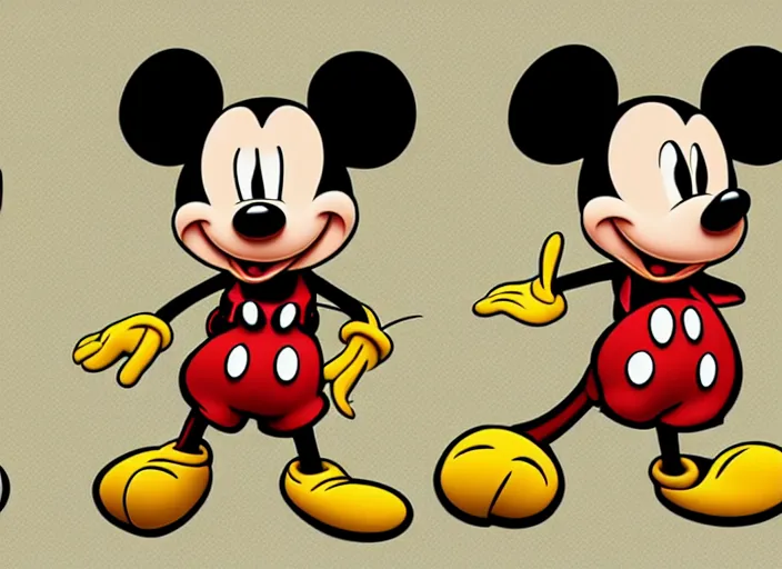 Prompt: mickie mouse in 2 d, side, front view, isometric, in the style of disney