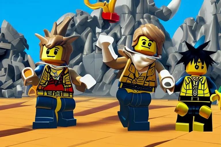 Image similar to lego kingdom hearts, game screenshot, high detail