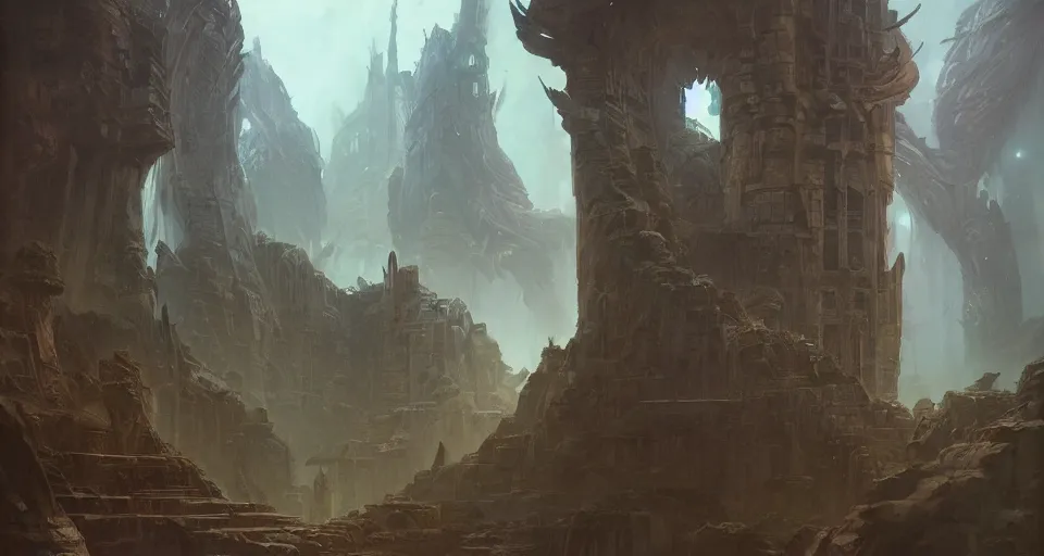 Image similar to A beautiful digital painting sci-fi ruins by Stanley Artgerm Lau, frank frazetta, Rossdraws, James Jean, gerald brom, Andrei Riabovitchev, Marc Simonetti, and Sakimichan, trending on artstation