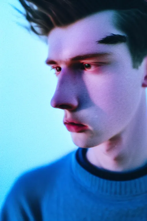 Prompt: high quality pastel coloured film mid angle selfie photograph of a beautiful young 2 0 year old male, soft features, black hair, standing in an icelandic black rock environment. atmospheric. three point light. photographic. art directed. ( pastel colours ). volumetric light. sheen. waves glitch. 8 k. filmic.