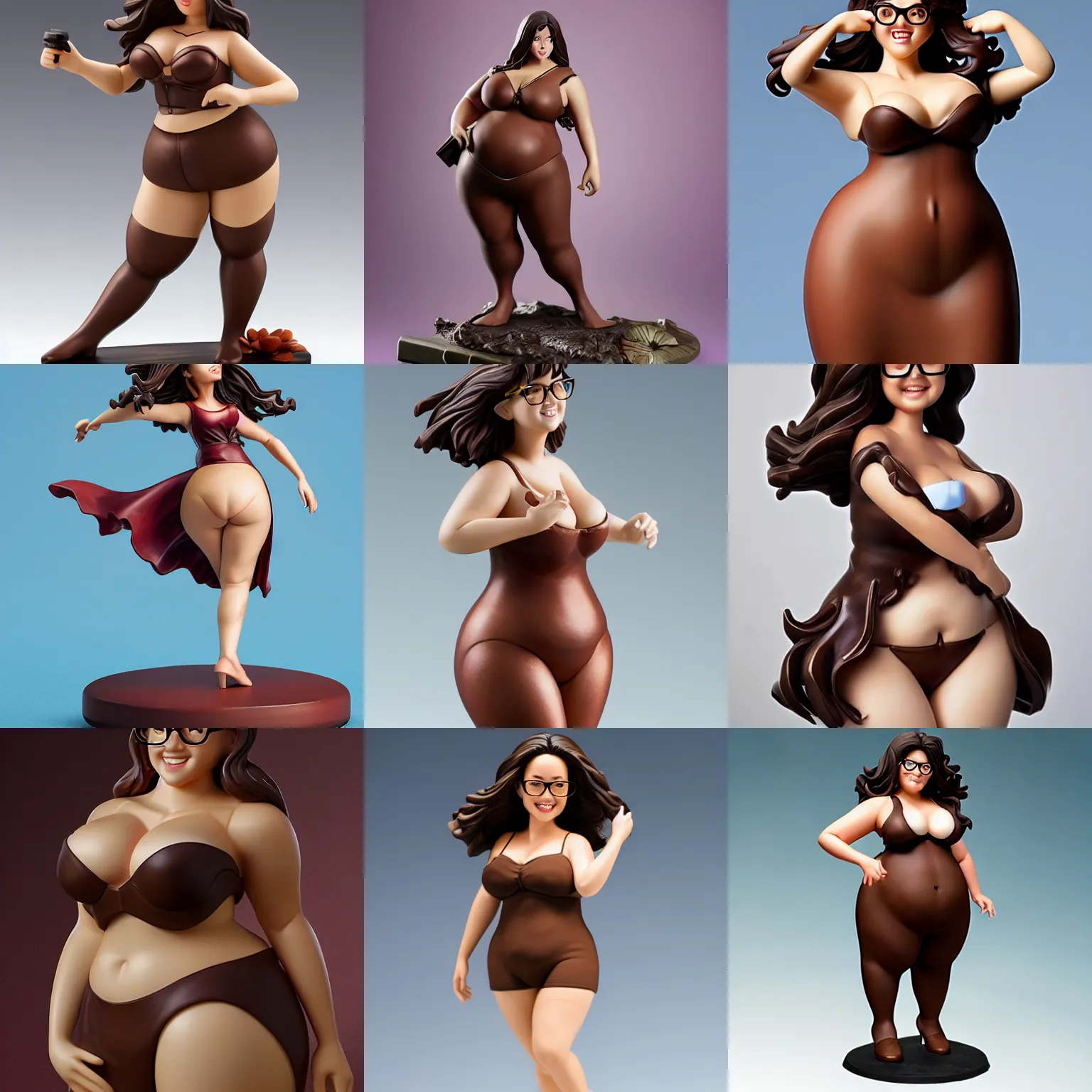 Prompt: figurine, a goodsmile figure of a plus - sized, beautiful latina woman with shoulder - length curly dark brown hair, brown eyes, glasses, big hips, small chest, wearing clothes, by stanley artgerm lau, wlop, rossdraws, james jean, andrei riabovitchev, marc simonetti, and sakimi chan, detailed product photo