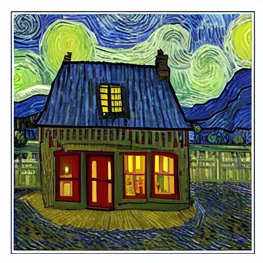 Image similar to van gogh style house, realistic,