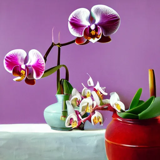 Prompt: realistic still life photo of orchids