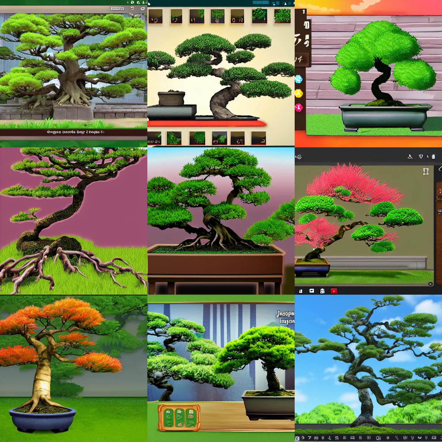Prompt: screenshot of a japanese bonsai pruning game, unity engine