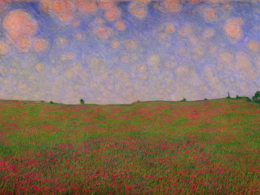 Image similar to astragalus on the psychedelic burial mound, mammatus cloud, paintinb by simon stalenhag, claude monet