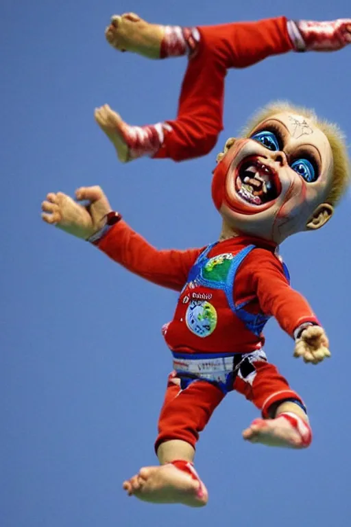 Image similar to screaming chucky doll performing high dive at olympics