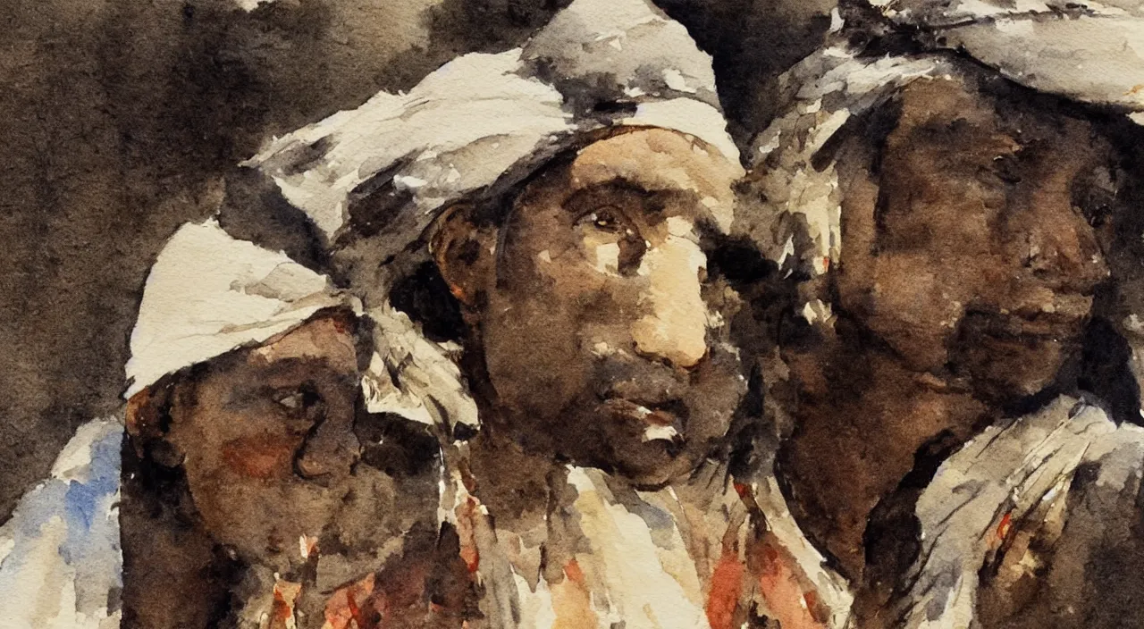 Image similar to close up portrait an indian, watercolor, Winslow Homer