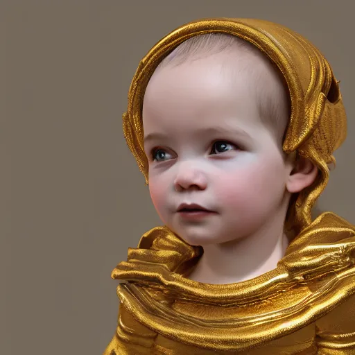 Image similar to baroque portrait of a holy catholic baby, trending on art station, 4k UHD, 8k, painting illustration, realistic volumetric lighting, rendered in unreal engine, high detail, photorealistic