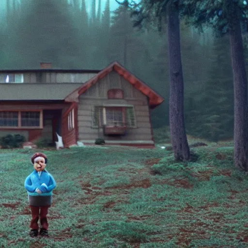 Image similar to twin peaks, blues clues, 4 k film still