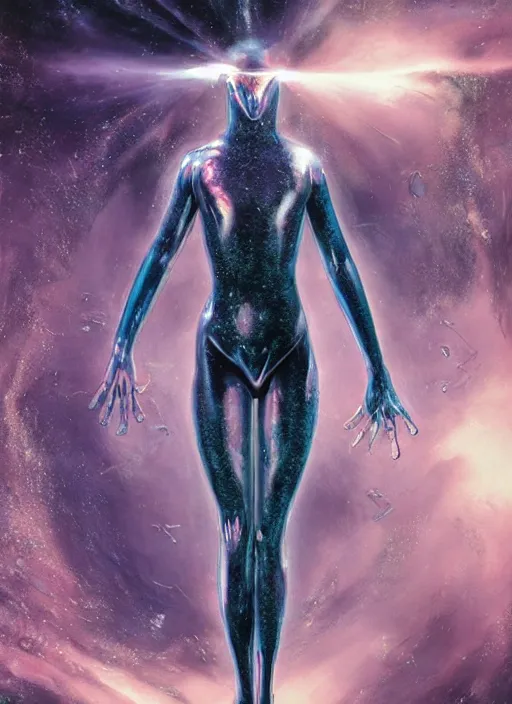 Image similar to girls astronaut in dark void underwater - complex and hyperdetailed technical suit design. reflection and dispersion materials. rays and dispersion of light. volumetric light. f / 3 2. noise film photo. flash photography. ultra realistic, 5 0 mm. poster by wayne barlowe, hajime sorayama aaron horkey, craig mullins