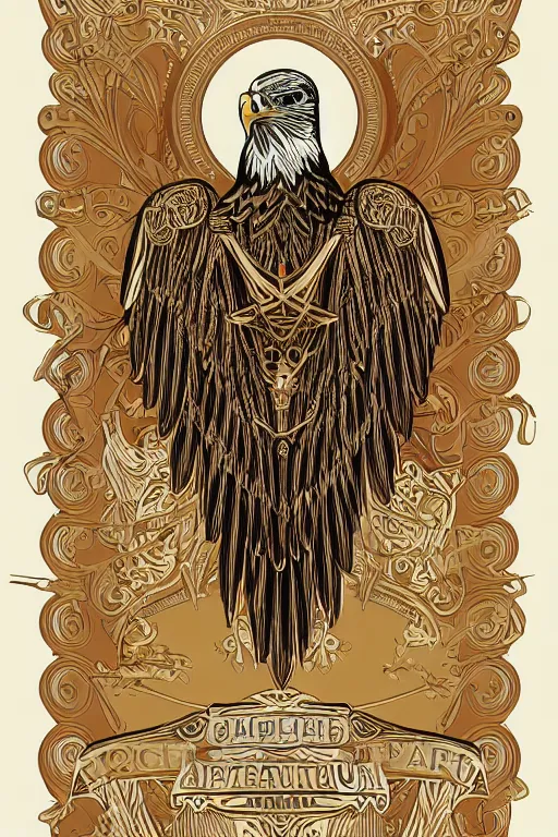 Prompt: Portrait of a golden steampunk eagle, medieval, colorful, illustration, highly detailed, simple, smooth and clean vector curves, no jagged lines, vector art, smooth