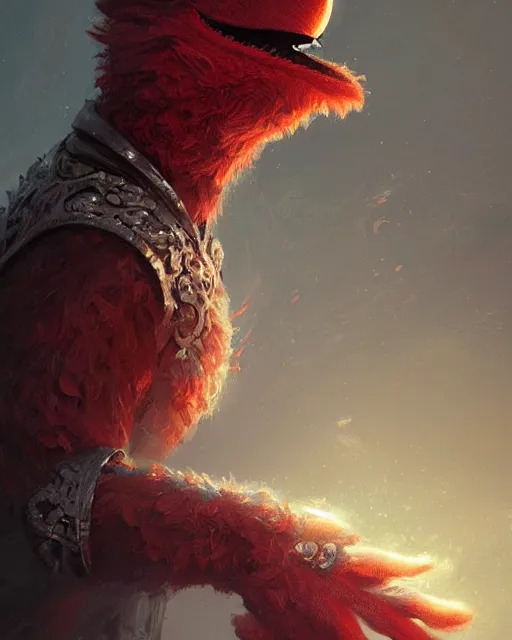 Prompt: portrait of elmo muppet, fantasy, intricate, elegant, highly detailed, digital painting, artstation, concept art, smooth, sharp focus, illustration, art by artgerm and greg rutkowski