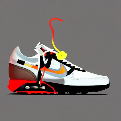 Image similar to retro futuristic OFf-white x Nike air max sneakers by syd mead