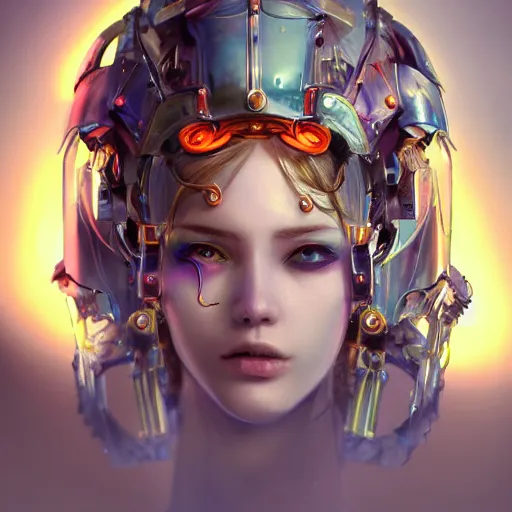 Image similar to studio portrait of lawful good colorful female holy mecha paladin absurdly beautiful, elegant, young sensual graceful woman, ultrafine hyperrealistic detailed face illustration by kim jung gi, irakli nadar, intricate linework, sharp focus, bright colors, matte, octopath traveler, final fantasy, unreal engine highly rendered, global illumination, radiant light, intricate environment