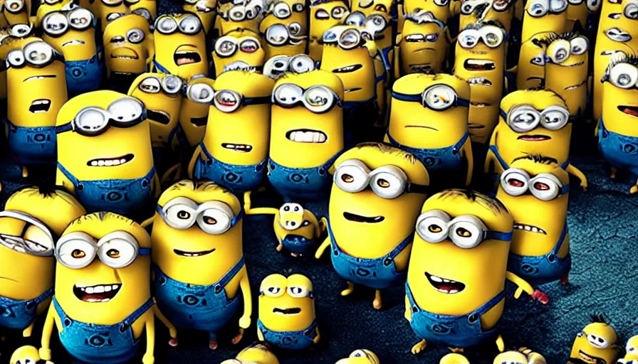 Image similar to fight club!!!, fight club!!! (((the minions))), movie still, cinematic