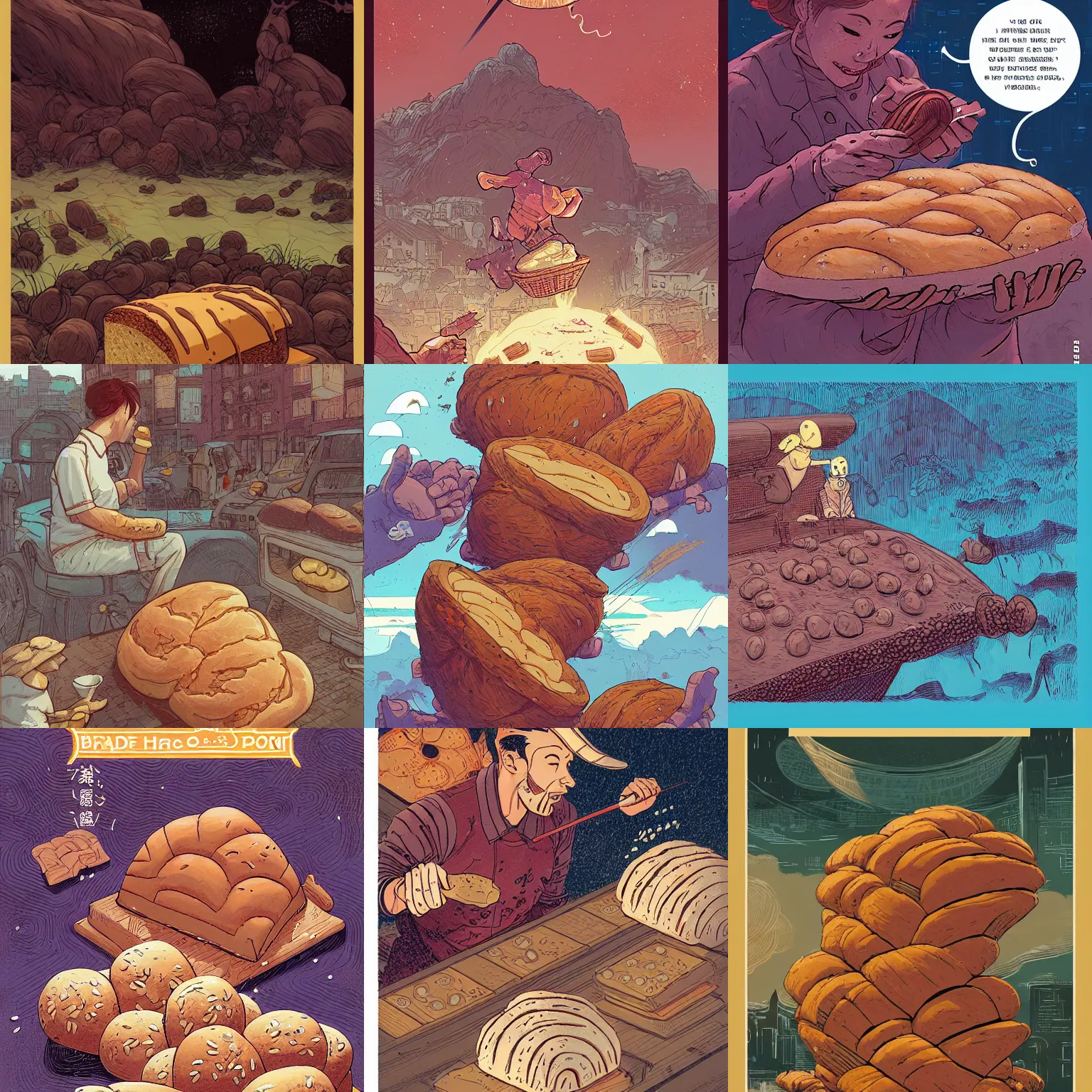 Prompt: bread with poop on it, by feng zhu, loish, laurie greasley, victo ngai, andreas rocha, john harris