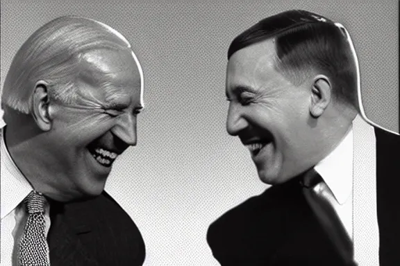 Image similar to “ very very intricate photorealistic photo of hitler and joe biden laughing together, detailed natural lighting, award - winning crisp details ”