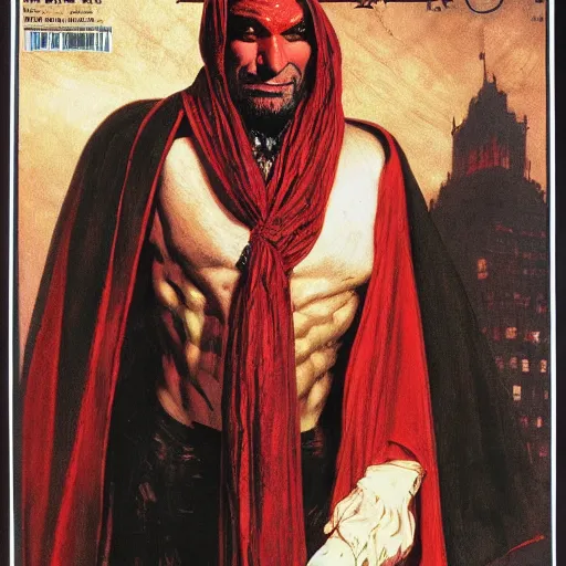 Image similar to full length portrait of dave bautista as vampire wearing a cape, by lawrence alma tadema and rick berry and norman rockwell and jason fabok and everett raymond kinstler h 7 6 8