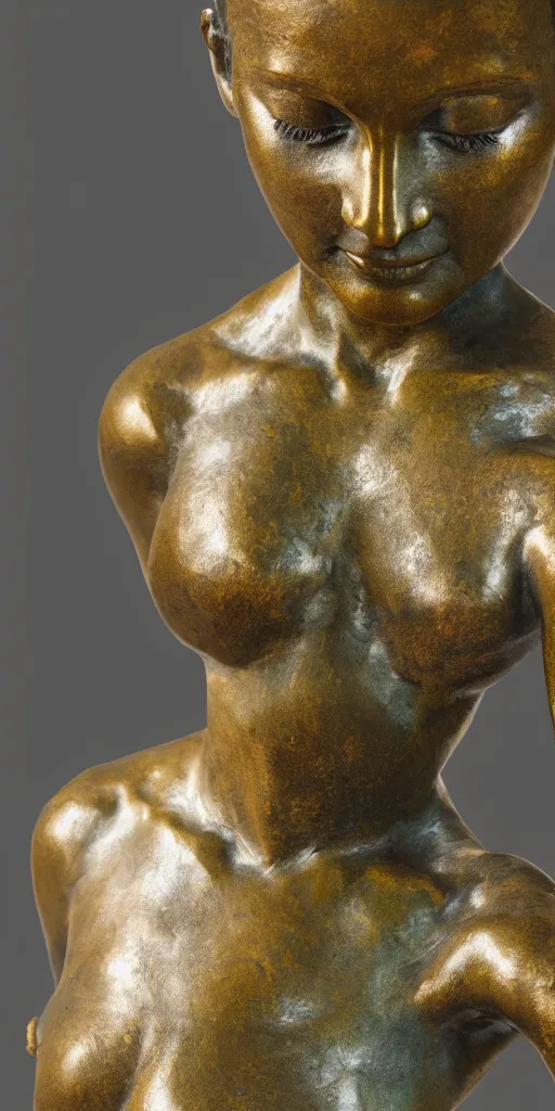 Image similar to detailed photo of an old bronze patina statue of most beautiful woman, full body portrait, various bending poses, photorealism, intricate detail, museum diffuse lighting