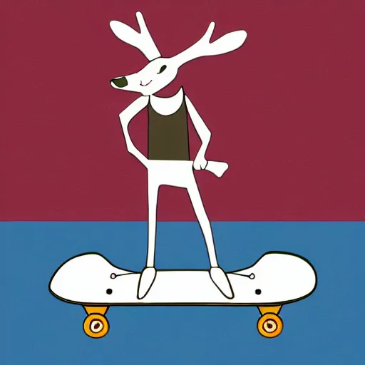 Image similar to Anthropomorphic deer person performing tricks on a skateboard, simple digital art