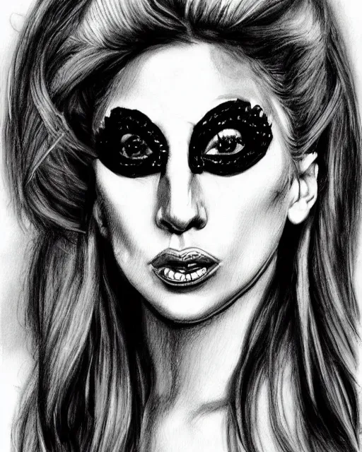 Image similar to lady gaga, court room sketch, fine details, concept art, extremely detailed, black and white, very sharp, in the style of elizabeth williams