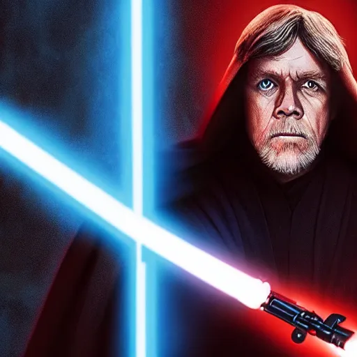 Prompt: A film still of Luke skywalker as a sith lord realistic,detailed,photorealistic