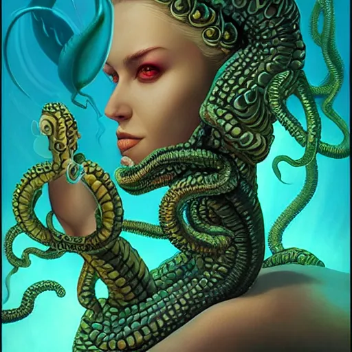 Image similar to underwater naga lovecraftian portrait, Pixar style, by Tristan Eaton Stanley Artgerm and Tom Bagshaw.