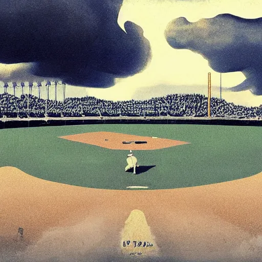 Image similar to baseball tidal wave over 1940s baseball park, concept art, by Takumi Park, surreal