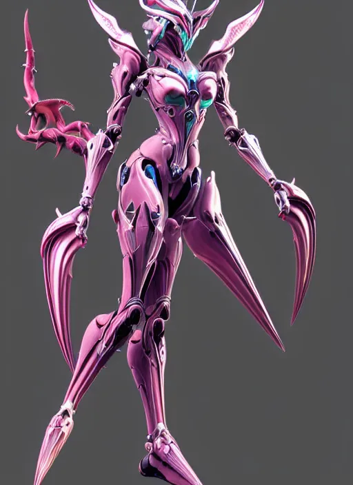 Image similar to extremely detailed goddess shot, front shot, low shot, of a beautiful saryn warframe, that's a giant beautiful stunning anthropomorphic robot female dragon with metal cat ears, posing elegantly, detailed sharp robot dragon claws, sharp clawed robot dragon feet, streamlined pink armor, thick smooth warframe thighs, long elegant tail, detailed warframe fanart, destiny fanart, high quality digital art, giantess art, furry art, 3D realistic, warframe art, Destiny art, furaffinity, DeviantArt, artstation, 8k HD, octane render