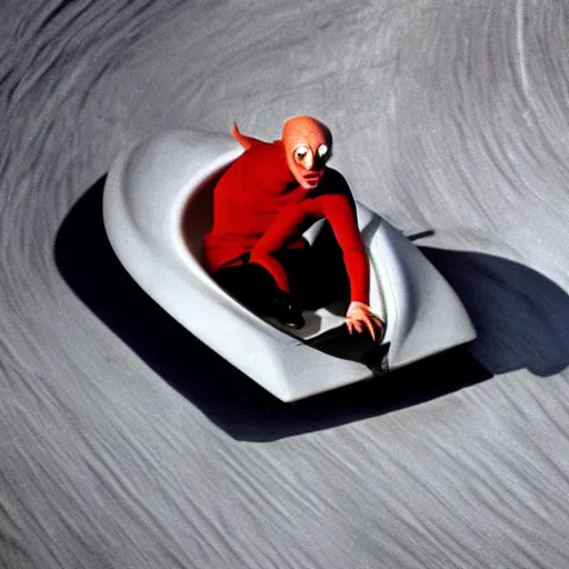 Image similar to portrait of nosferatu is doing bobsleigh alone, sport photography