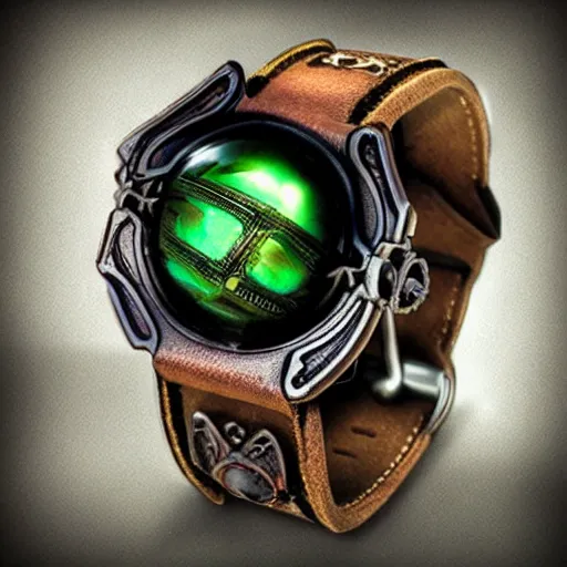 Prompt: A steampunk wristband that shoots out a grapple, epic fantasy art style HD