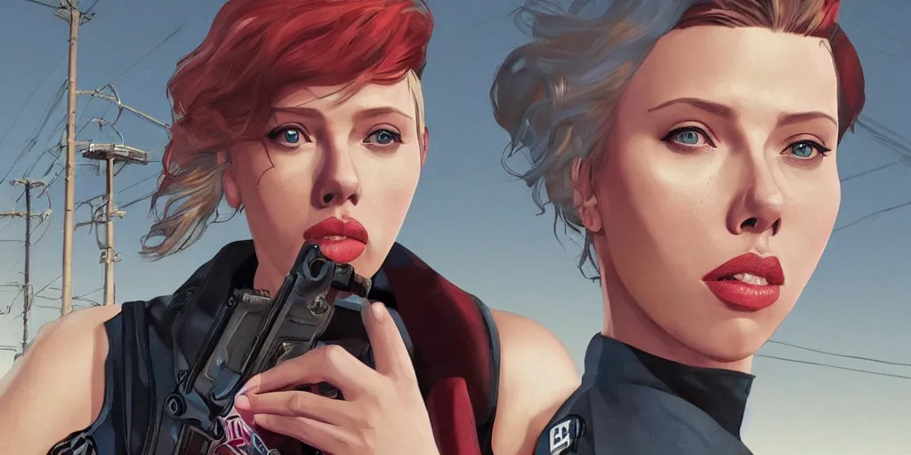 Prompt: Scarlet Johansson in GTA V, cover art by Stephen Bliss, artstation, no text