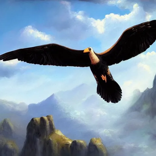 Image similar to a beautiful painting of a condor flying in the sky, matte painting, fantasy art