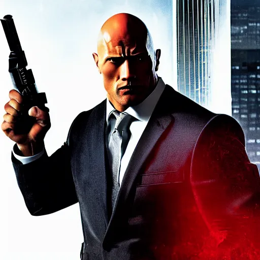 Prompt: Dwayne Johnson as Agent 47 in 'Hitman'