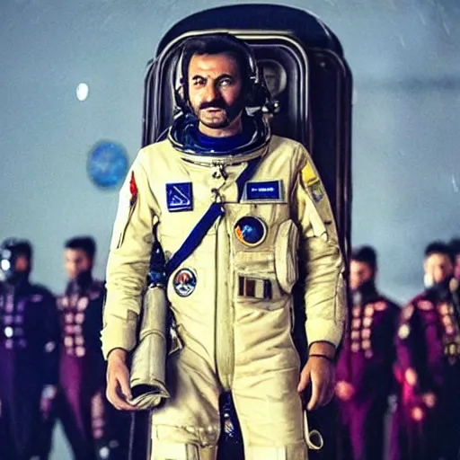 Image similar to kurdish astronaut in a movie directed by christopher nolan, movie still frame, promotional image, imax 7 0 mm footage