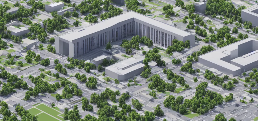 Prompt: isometric 3D octane render of a university campus, dramatic lighting, 8K, high resolution, realistic lighting