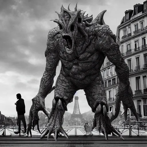 Prompt: cloverfield monster in Paris