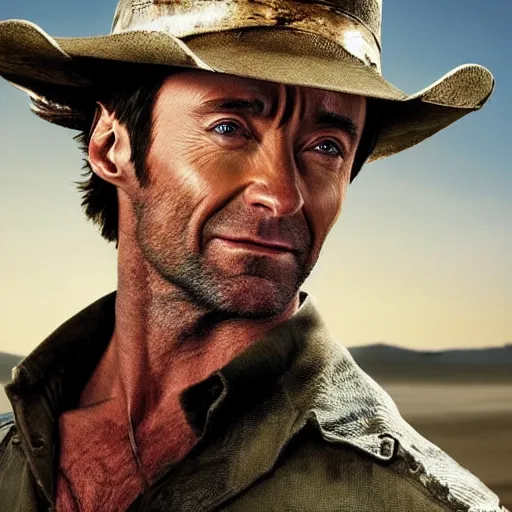 Prompt: hugh jackman as crocodile dundee, high detail, studio quality, photorealistic, good lighting, award winning photograph