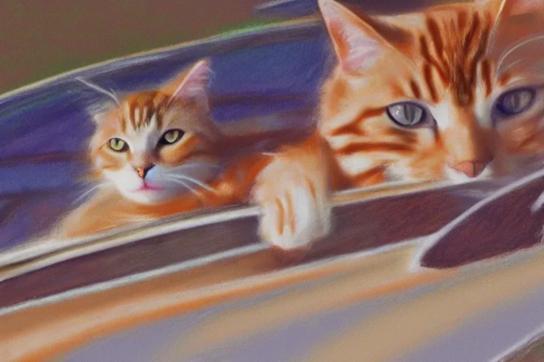 Image similar to A cat driving a cat, digital art, pastel colors,