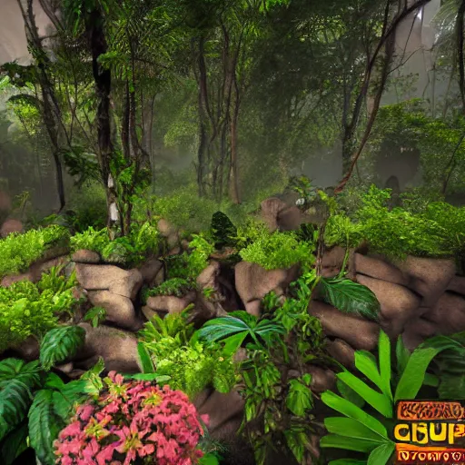 Prompt: « group persons, dark jungle, far view, unreal engine 5, highly detailed, exploring, pretty flowers, »