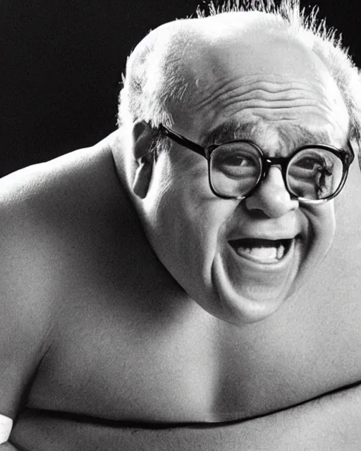 Image similar to danny devito as a wwe wrestler. photographic, photography