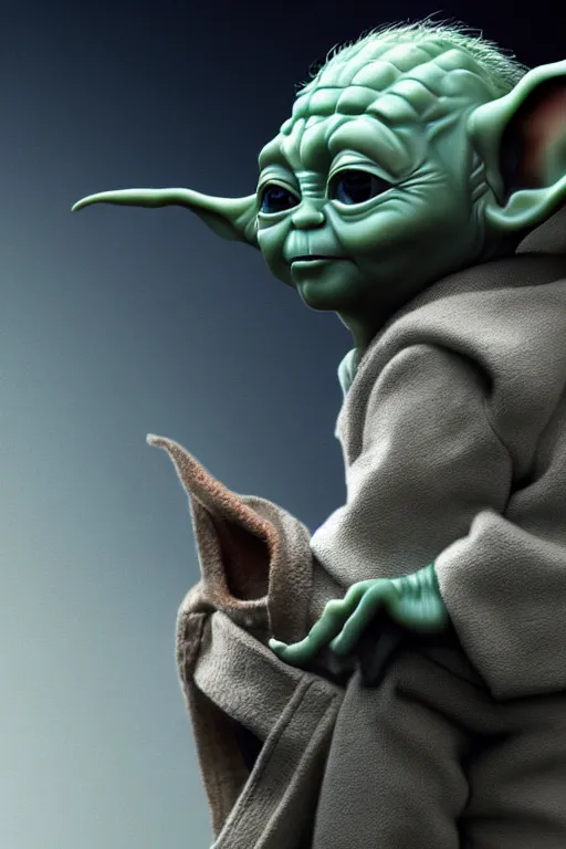 Prompt: digital masterpiece illustration concept art of porcelain statue elon musk as baby yoda, sideview waist up, extremely detailed and intricate complexity, epic composition, magical atmosphere, cinematic lighting, wide long shot, trending on artstation, 8 k