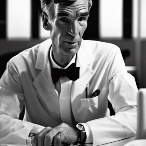 Prompt: bill nye as james bond, dr. no 1 9 6 2 iconic still