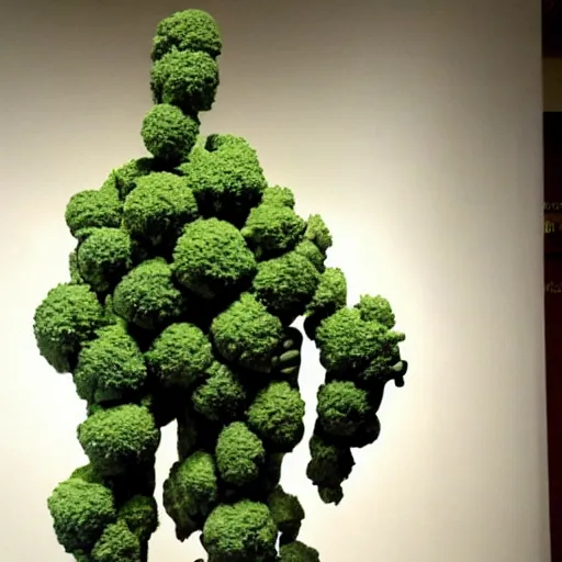 Image similar to sculpture of a bodybuilder made entirely from fresh broccoli by antoni gaudi