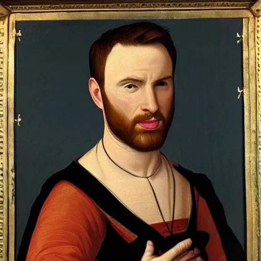 Image similar to a renaissance style portrait painting of Chris Evans