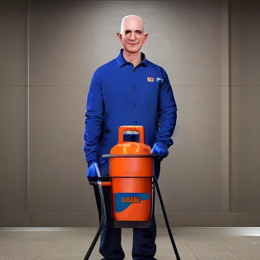 Prompt: 8k hyper realistic HDR photo of janitor with Jeff Bezos face