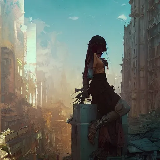 Image similar to post - apocalyptic manila, stephen bliss, unreal engine, fantasy art by greg rutkowski, loish, rhads, ferdinand knab, makoto shinkai and lois van baarle, ilya kuvshinov, rossdraws, tom bagshaw, alphonse mucha, global illumination, radiant light, detailed and intricate environment