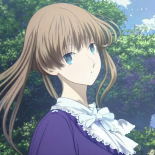 Image similar to character face portrait of violet evergarden by kyoto animation, in a victorian home background, anime